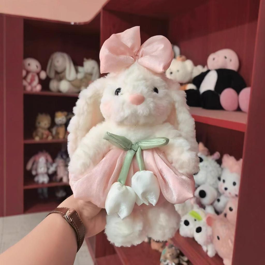Fashion Plush Princess Dress with Long Ears Rabbit Keychain Cute Cartoon Plush Rabbit 8 Inch Grabbing Machine Doll