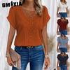 Women's Fashion Casual Solid Color Print Short Sleeve O Neck Blouses & Shirts