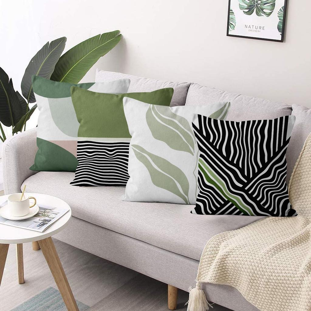 4Pcs Abstract Geometric Leaf Stripe Printed Pillow Cover Polyester Cushion Case 2D Flat Printing Pillowcase Scandi Look