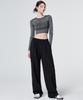 MALOUPE 2144 Summer One-Pleat Elastic Waist Wide Pants (Black)