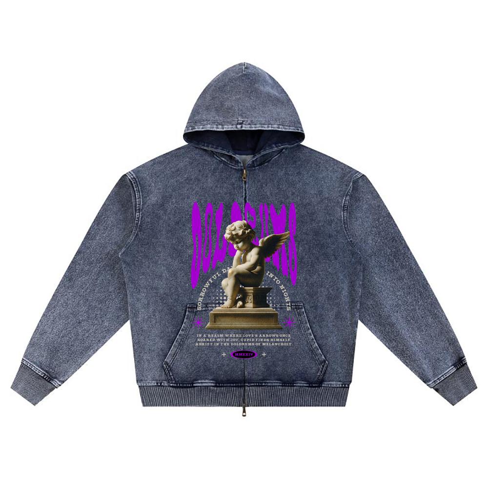 

DTG print Knitted Denim Zip-Up Hoodie Cupid s Doldrums Brother Print Zipper Hoodies XL темно-синий