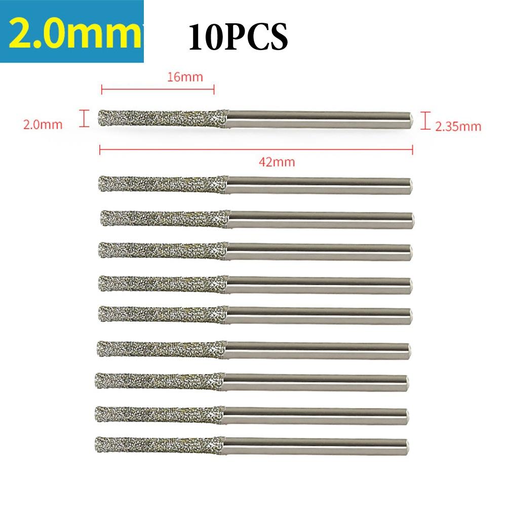10PCS 0.8-2.5mm Diamond Drill Bits With 2.35mm Shank For Glass Jade Amber Jewelry Tile Stone Drilling