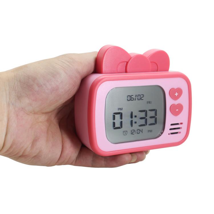 New cartoon cute mini retro TV styling perpetual calendar electronic clock student wakes up the bedside alarm clock