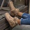 Women's boots short boots autumn and winter new large size rivet flat bottom fringed boots children