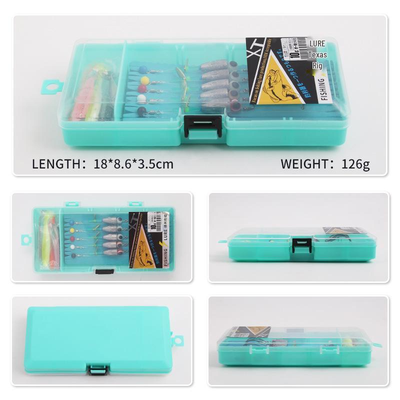 Lure Portable Texas Rig Fishing Set with Pre-tied Line, Curly Tail, Bullet Weight, Bead, and Crank Hook