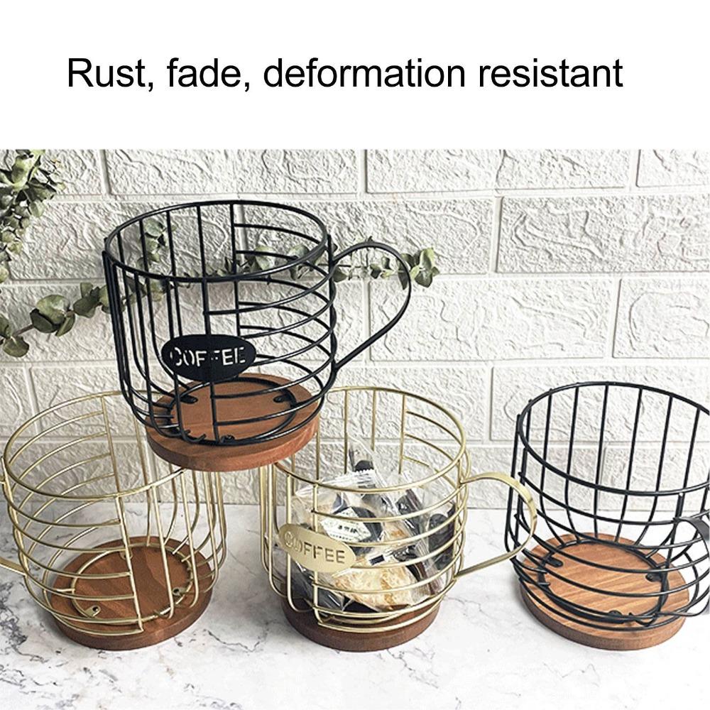 Large Capacity Coffee Pod Holder Anti-Slip Design Mug Shape Coffee Capsule Storage Basket Solid Wood Base Wire Basket