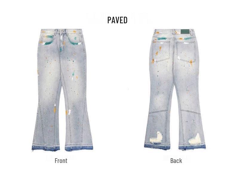 Pánské džíny do zvonu ve streetovém stylu s cákanci inkoustu pro jaro a podzim - Trendy, ležérní, volné, slim fit