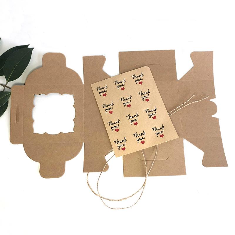 WTEMPO Retro Clear Window Paper Gift Boxes with Ropes Labels Foldable Small Presents Packaging Boxes DIY Party Favor Boxes Ideal for Birthday Wedding