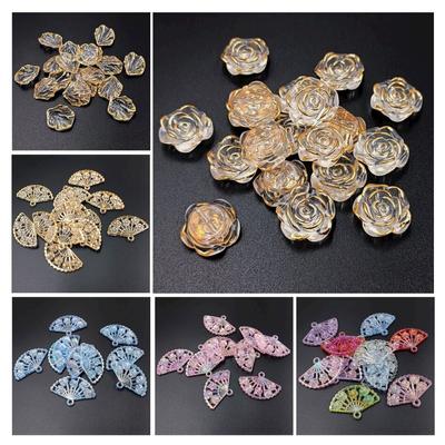 10/20 pezzi Colore AB Ventaglio Perline Sciolte Bordo Dorato Foglia di Rosa Perline Sciolte Accessori Moda per Gioielli Fai da Te Materiali Fatti a Mano