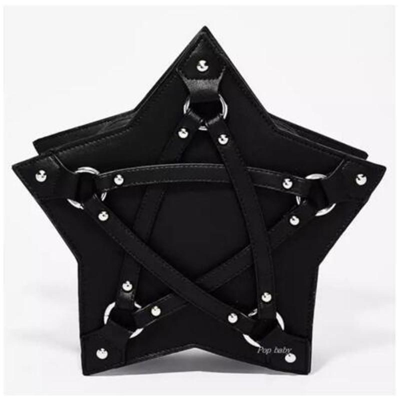 Dunkle Gothic Pentagramm Umhängetasche Unisex Punk Designer Casual Totes Damen Retro Handtasche Geschenke Schwarz
