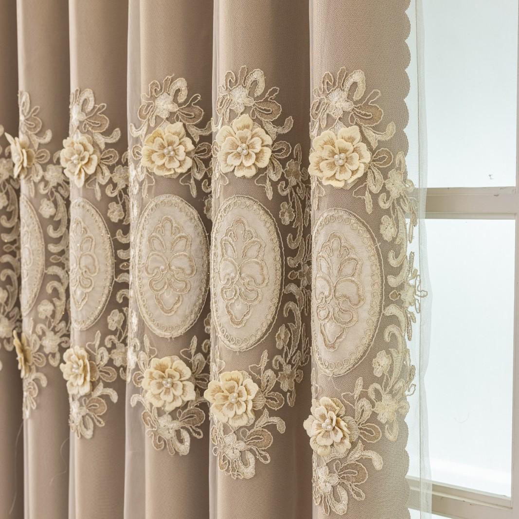 European Floral Embroidered Double-Layer Blackout Curtains