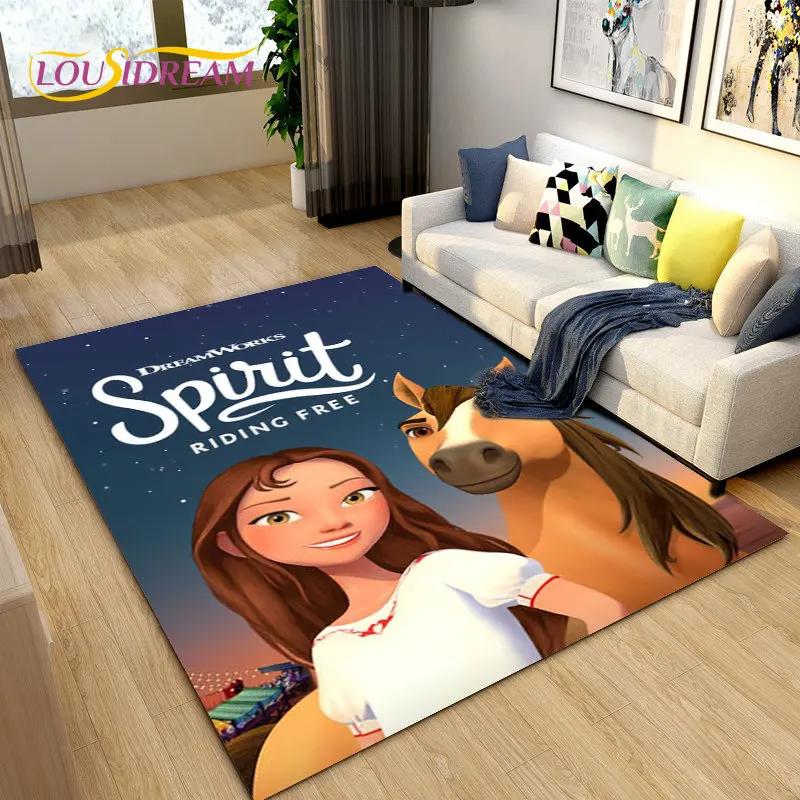 Cartoon Spirit Riding Free Horses Area Rug,Carpet Rug for Living Room Bedroom Sofa Doormat Decoration, Kids Non-slip Floor Mat