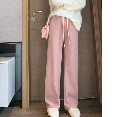 Herbst Winter Damen Kordelzug Weitbein Hose 2024 Mode Elegant Hohe Taille Locker Lässig Gerades Bein Hose Einfarbig Schlicht Lange Hose 2375