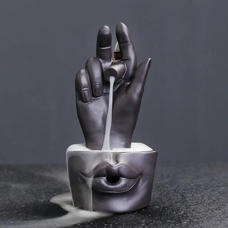 1pc Purple Clay Backflow Incense Burner, Creative Skull & Hand Design, Halloween Home Decor (Without Incense)