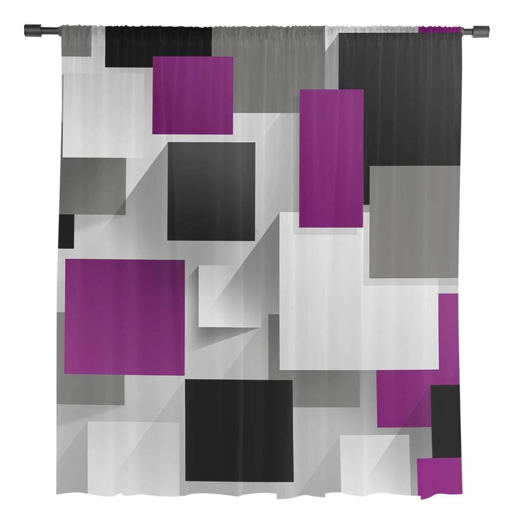 Geometric Purple Gray Black Abstract Sheer Curtains for Living Room Decoration Window Curtain Kitchen Tulle Voile Organza Drapes