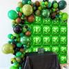 Green pixel square balloon wall, square aluminum foil balloon wall background balloon game theme birthday party decoration