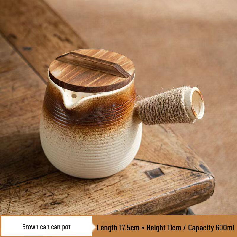 ZISIZ Large Capacity Ceramic Tea & Milk Pot with Wooden Lid