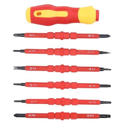 Jeu de tournevis isolés 14 en 1 Poignée ergonomique à prise souple Acier chrome-vanadium Kit d'outils pour électricien Embouts interchangeables