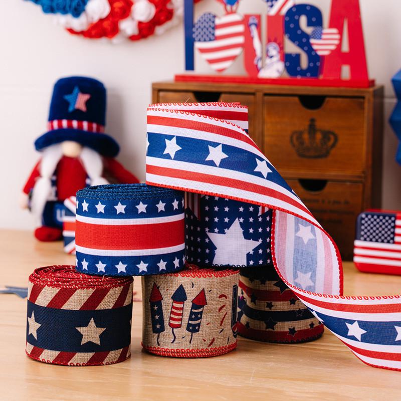 Independence Classic Day Celebration Decor American Fabric Ribbons In Red White And Hues Blue