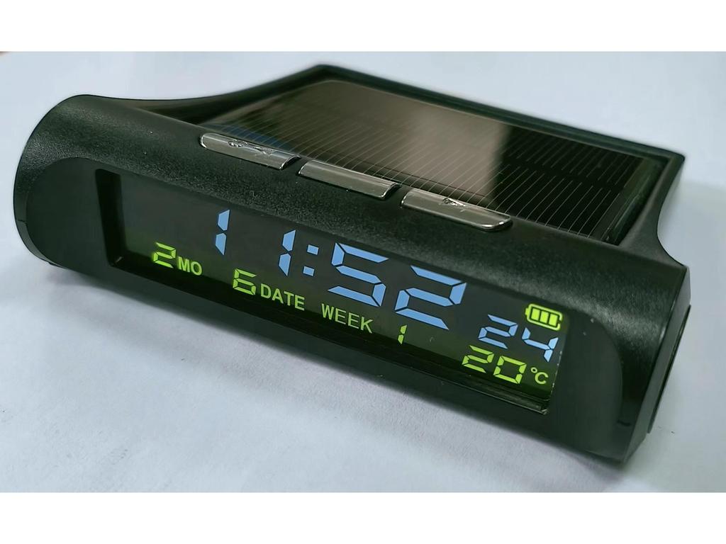 Car Solar Clock with Anti-Drowsiness Alarm, Voice Reminder, Thermometer, and Intelligent LED Lighting