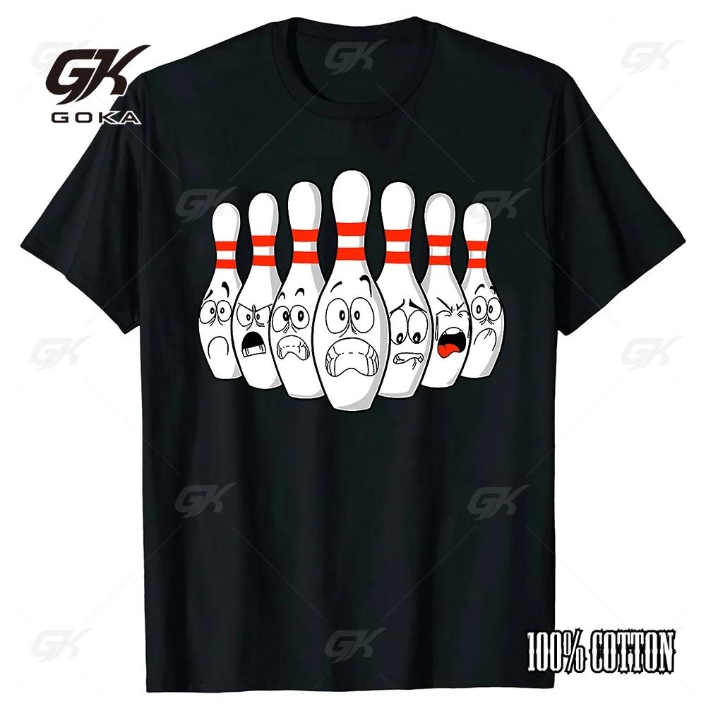 

Cartoon Bowling Funny Scared Pins T Shirts Unisex Style Graphic Cotton Streetwear Short Sleeve Bowling Balls Gifts T-shirt Men 4XL