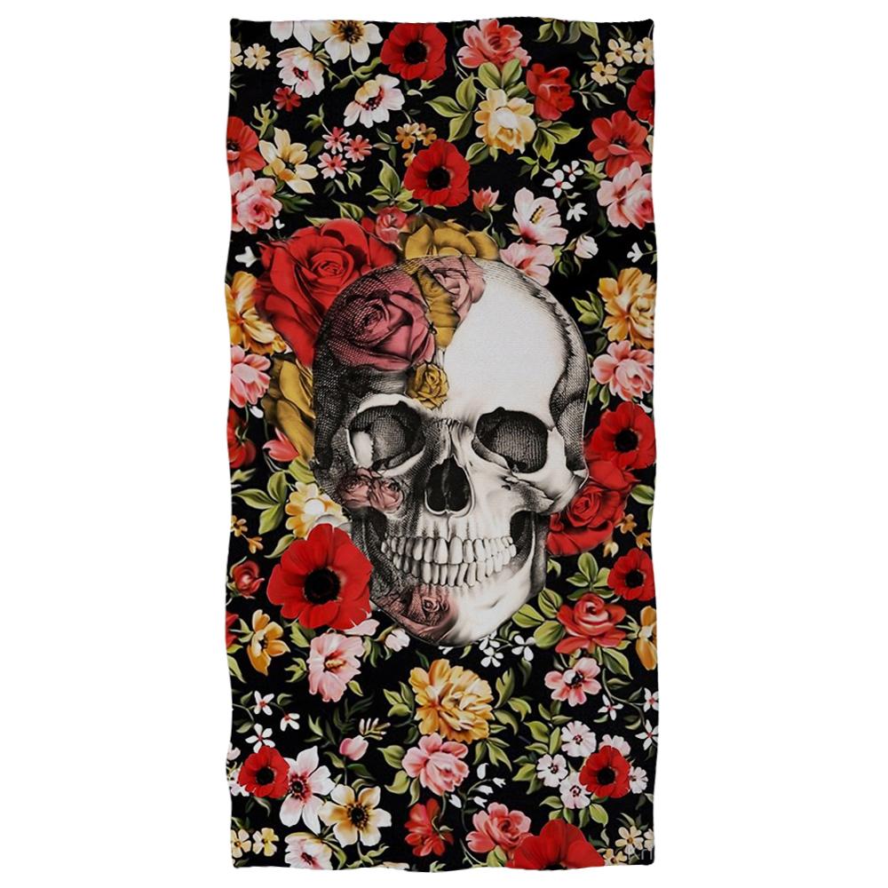 Serviette de Plage Horrible Fleur Crâne en Sucre Serviette de Bain Super Douce Absorbante pour Enfants Adultes Cadeaux d'Halloween pour Voyage Camping W30*H60(CM)