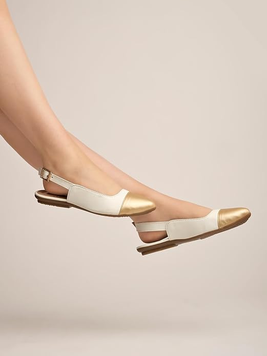 Shoetopia Womens Slingback Ballet Flats Cap Closed Toe Casual Ballerina Shoes with Adjustable Back Strap & Cushioned Insole