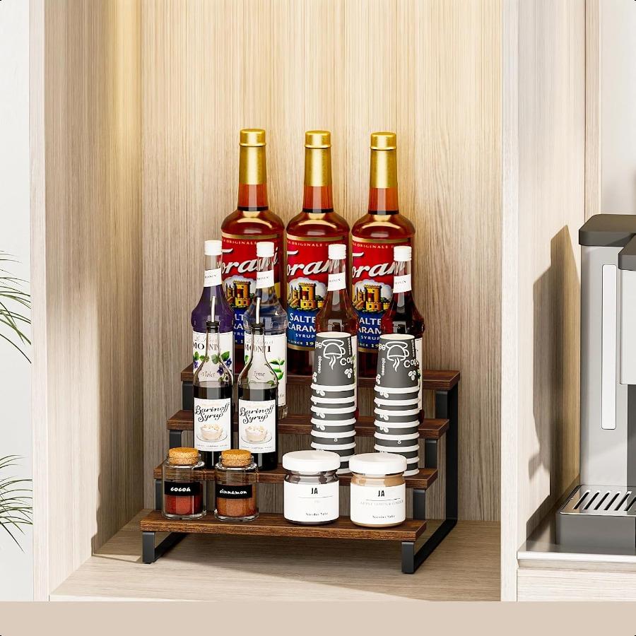 Spice Rack 4Tier Step Shelf Countertop Spice Storage Holder Spice Rack Organizer for Cabinet Kitchen Countertop Coffee Syrup Ra
