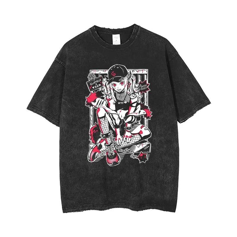 Y2k Anime Gotický Potisk Nová Trička Hip Hop Streetwear Punk Vintage Prané Hip Hop Móda Nadměrná Trička Oblečení Unisex