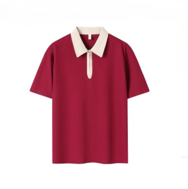 Summer Half Zipper Color Blocked Collar Top Simple Couple Polo Shirt