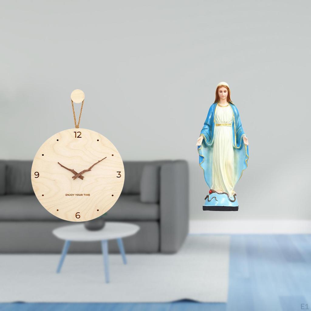 Minimalist Nordic Wall Clock And Graceful Mary Figurine Modern Decorative Sculpture for Bedroom