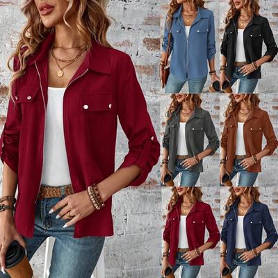 Autumn Turn Down Collar Zipper Casual Cardigan Jackets Women Winter New Solid Loose Long Sleeve Jacket for Women Fashion Street Ladies Coats 25827