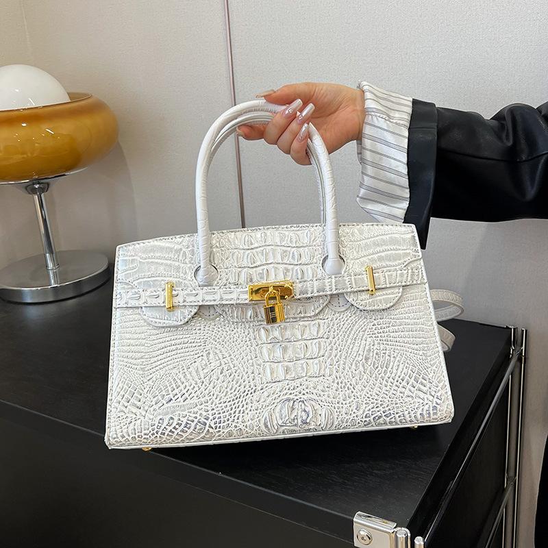 New Women's Bag Trendy Premium Texture Crocodile Pattern Platinum Bag Portable Single Shoulder Oblique Span