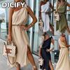Vestidos Casuais Sem Mangas Estampados de Cor Sólida Verão Primavera Moda Feminina DICFY