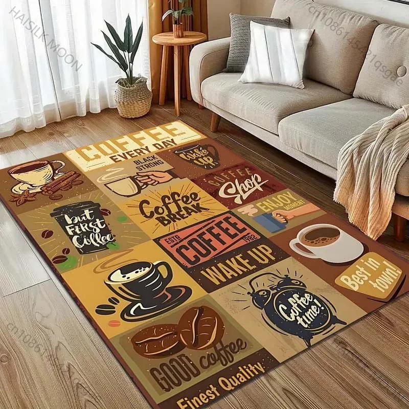 3D Vintage Kaffeekarte Druck Teppich Modernes Wohndekor Bereichsteppich Große Größe für Geschenke Wohnzimmer Schlafzimmer Bettseite Sofa Bodenmatte