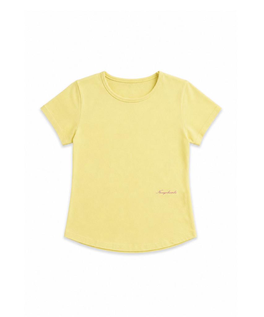 Nyuyogwogseu Embroidered Round Short Sleeve T-Shirt_Lemon