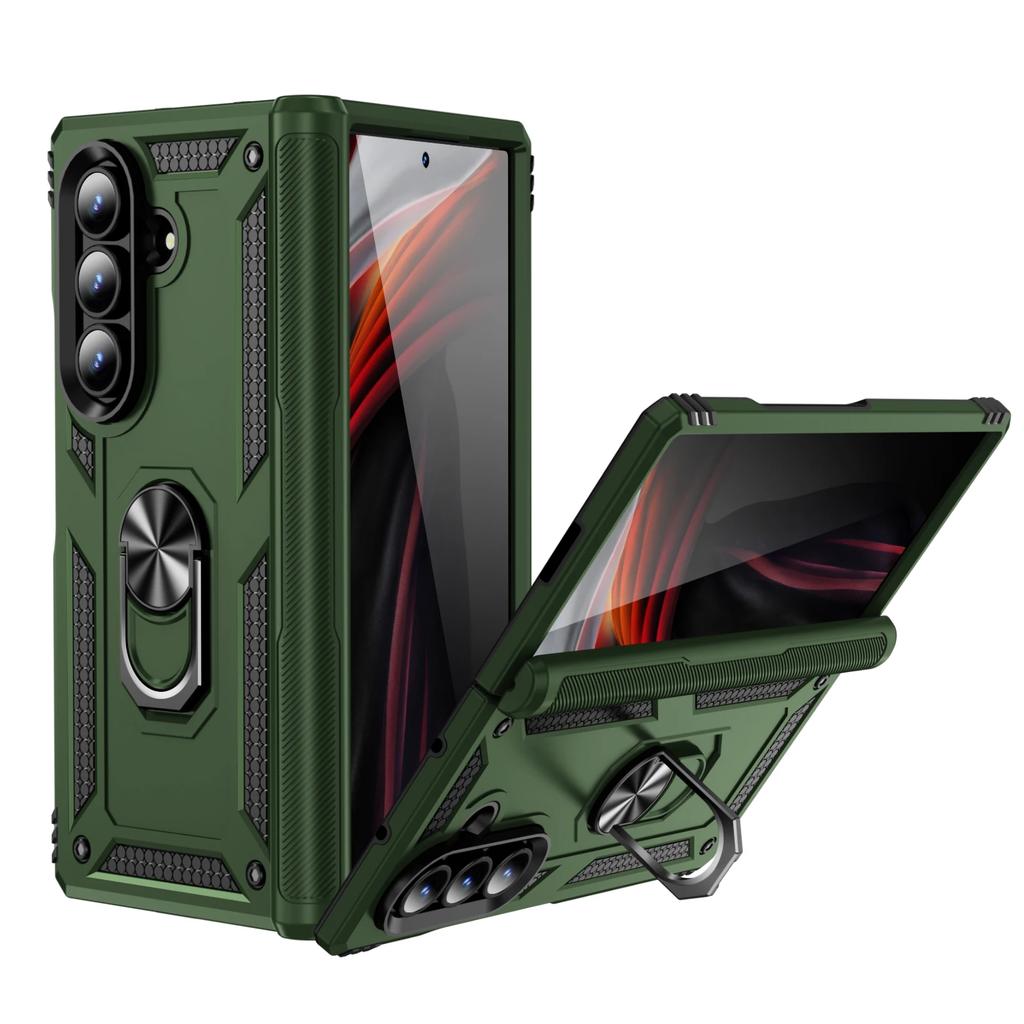 Armor Phone Case for Samsung Galaxy Z Fold 7 6 5 Fold7 Fold6 Fold5 Sockproof Ring Holder Hinge Protection Hard Plastic Cover