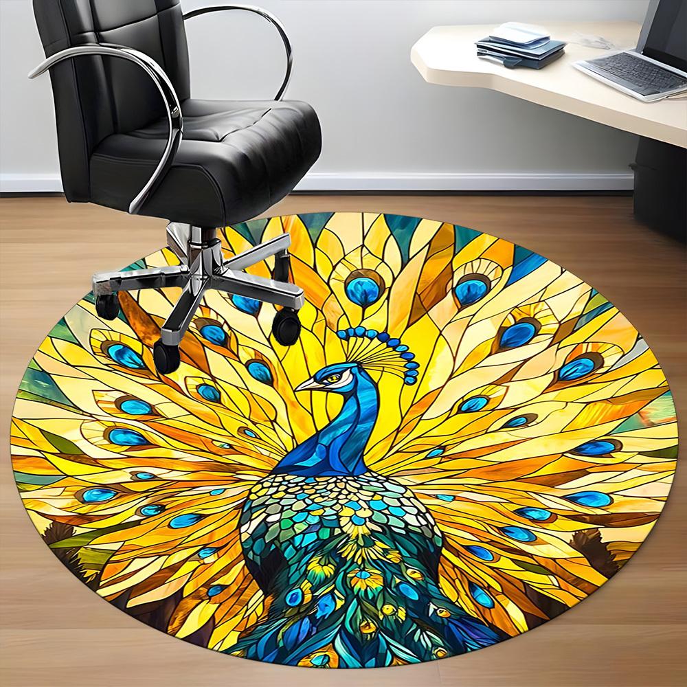 1PC Peacock StainedGlass Office Round Area Rug, Mat Suitable For Office, Under Office Chairs Bedroom Living Room Home Decor, Room Deco