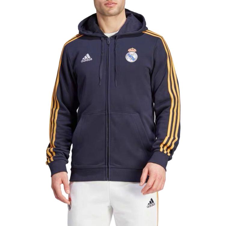 adidas Logo-Print Kapuzen-Kordelzug Bequeme Jacke Herrenjacke Legend-Ink HY0619