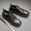 Herrenschuhe Leder Runde Spitze Atmungsaktiv Britisch Lässige Lederschuhe Business Schnürschuhe Plateau Weiches Leder Blau Trend Einzelne Schuhe