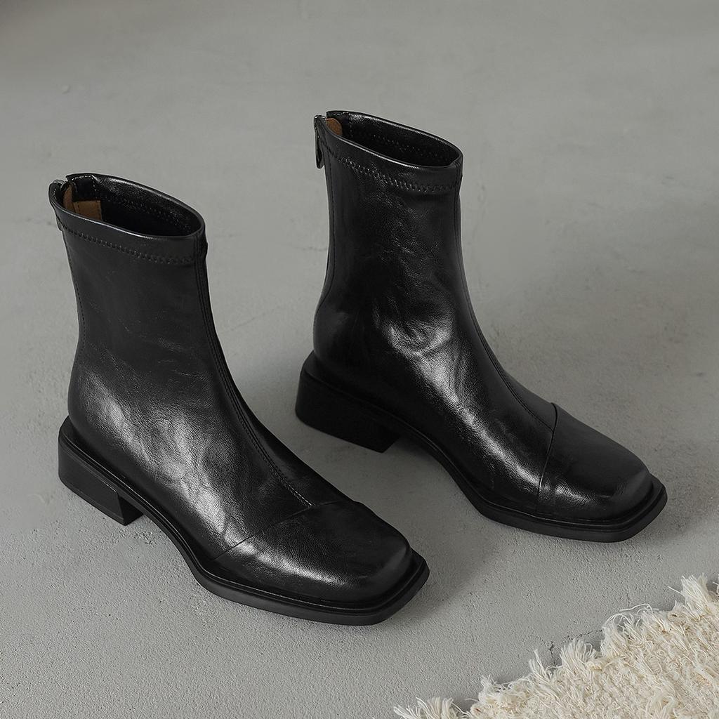 Huge Comfort~ Lan Cabinet Small Short Boots Women's 2025 New Soft Leather Autumn and Winter Thick Heel Elastic Thin Boots Children