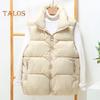 Women Winter Zip-up Vest Coat Thickened Padded Stand Collar Neck Protection Sleeveless Outerwear with Zipper Pockets Solid Color Keep Warm Waistcoat