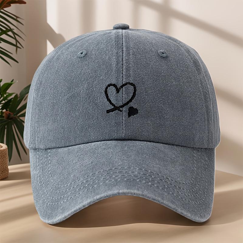 Classic Washed Vintage Baseball Cap with Heart Print Soft And Breathable Perfect for Street HipHop Style And Outdoor Casual S