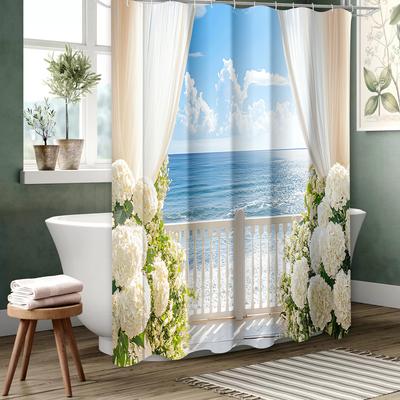 Sea Views and Flowers Bathing Curtain  Bathroom Shower Curtain Waterproof With 12 Hooks Home Deco Free Ship