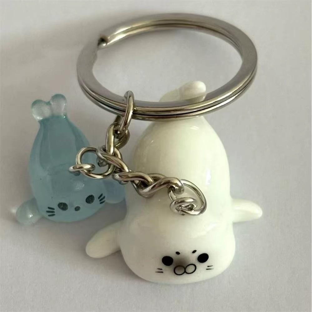 3D Cartoon Sea Lion Keychain Resin Key Holder Cute Animal Keyring  For Young Girls