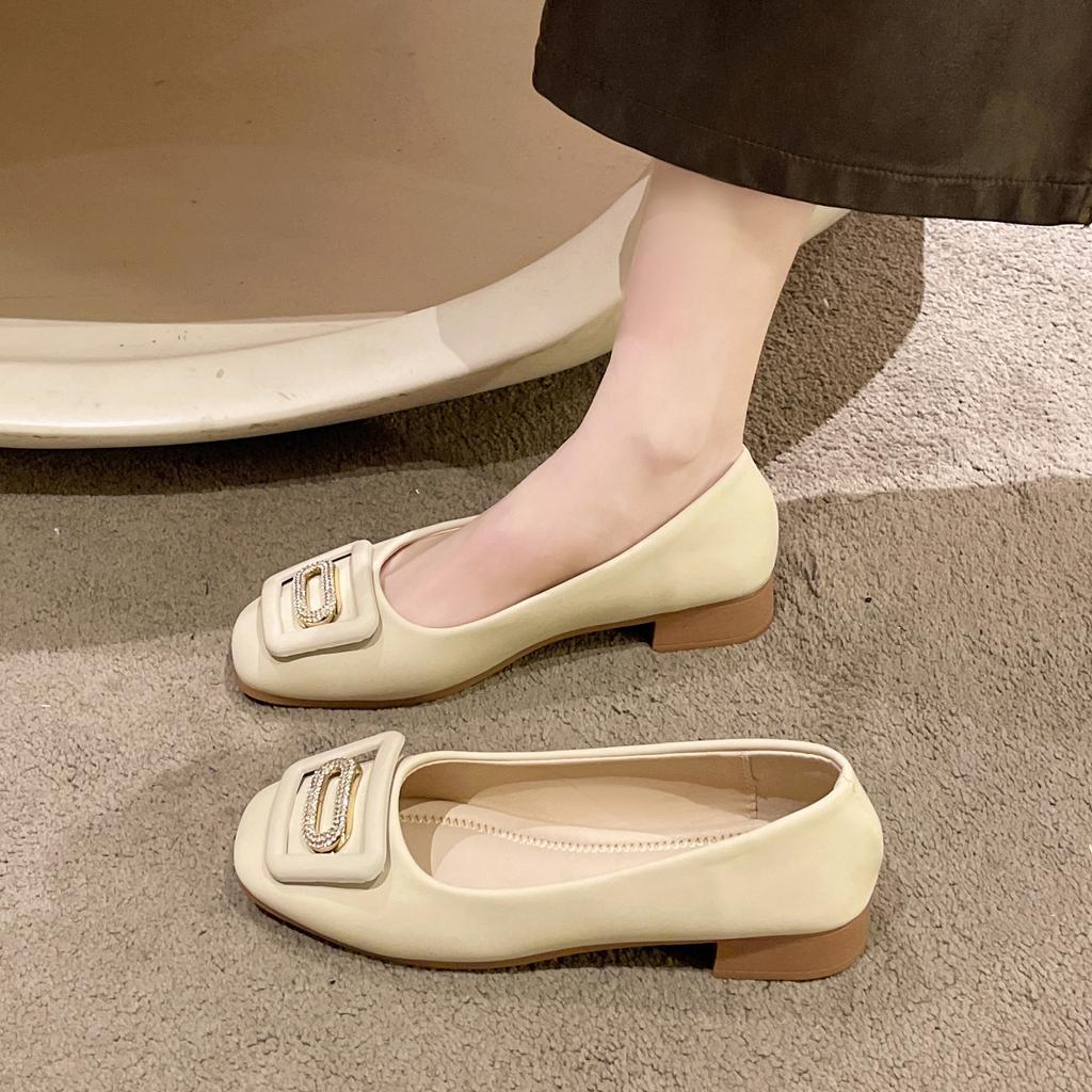 Low-heeled square-headed single shoes for women's spring new fashion light-mouth rhinestone square buckle Mary Jane shoes for women