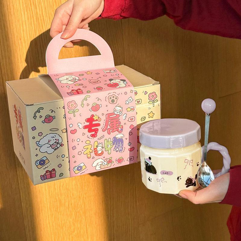 Mléčné fufu roztomilý kočičí hrnek vysoce hodnotný keramický hrnek s víčkem pro dárky k narozeninám pro dívky