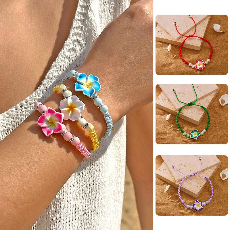Handmade Bohemian Polymer Clay Y2K Sweet Colorful Egg Flower Braid Chain Bracelets for Women Jewelry Gift