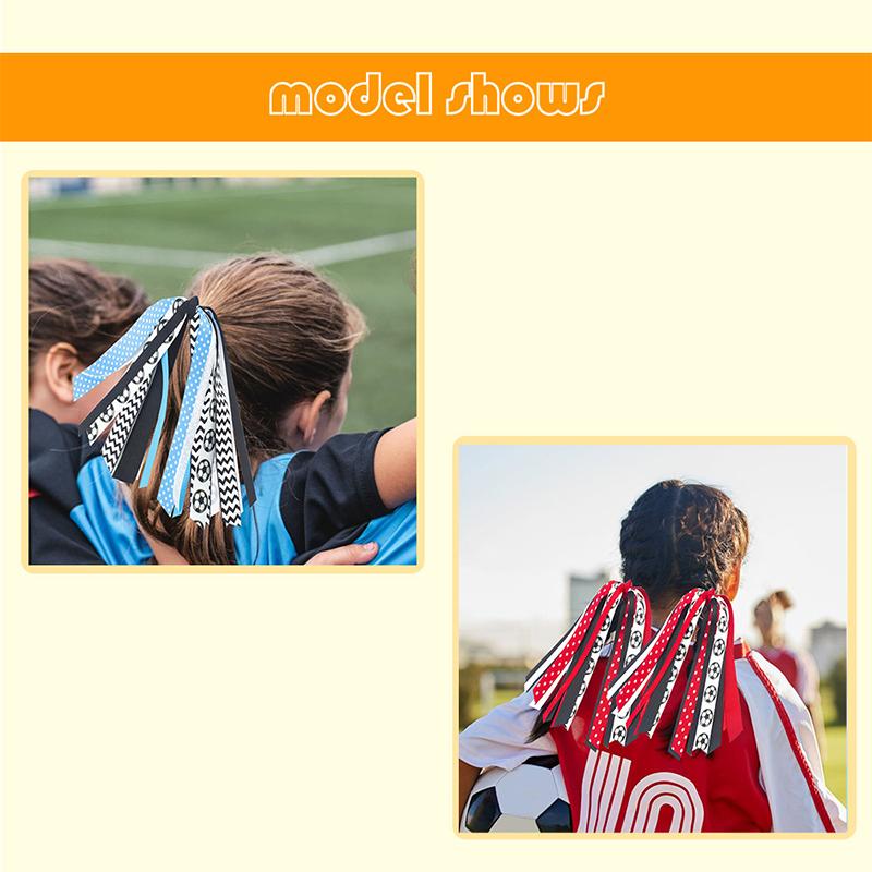 Soccer Ponytail Holders for Women Red Black Glitter Hair Ribbons Streamer Soccer Elastic Hair Ties Band Scrunchies Game Day