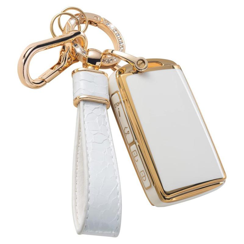 Autoschlüsselabdeckung mit goldenem Rand und Steinmuster, mit Schlüsselanhänger